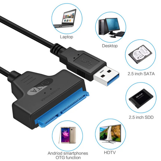 Cabo SATA para USB 3.0/2.0 | Até 6 Gbps | Compatível com HDD e SSD 2,5"