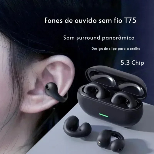 Fone de Ouvido T75 com Condução Óssea – Bluetooth 5.3 Sem Fio, HiFi, À Prova d’Água