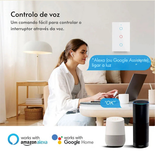 Interruptor de Parede Inteligente Alexa WiFi + RF433 Sem Fio – Controle por Voz, Compatível com Alexa e Google Home