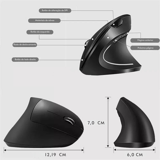 Mouse Vertical Ergonômico Sem Fio SUPMANGO | 2.4GHz | 6 Botões | 3 Níveis de DPI |