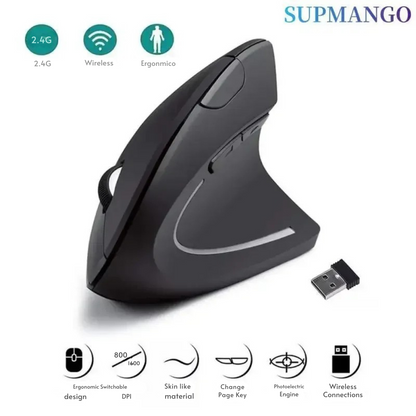 Mouse Vertical Ergonômico Sem Fio SUPMANGO | 2.4GHz | 6 Botões | 3 Níveis de DPI |