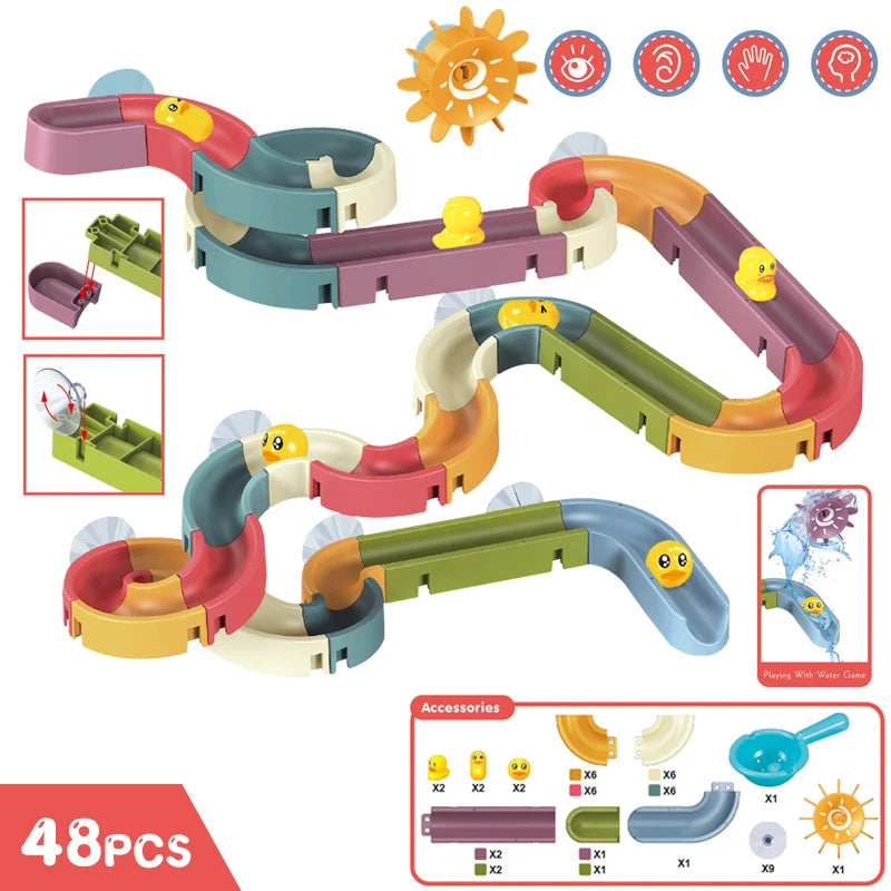 Brinquedo Educativo de Banho para Crianças - Jogo de Água com Canos Arco-íris e Patinhos Amarelos - Brinquedo Interativo para Banheiro