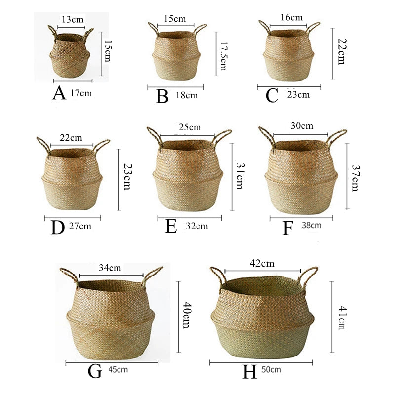 Cesta de Bambu de Alga Marinha – Cesta de Armazenamento Multifuncional, Cesta de Rattan