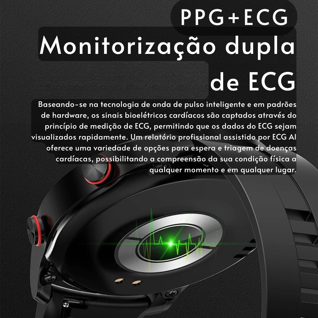 Smartwatch Masculino com ECG + PPG, Chamadas via Bluetooth e Monitoramento de Saúde – ChiBear