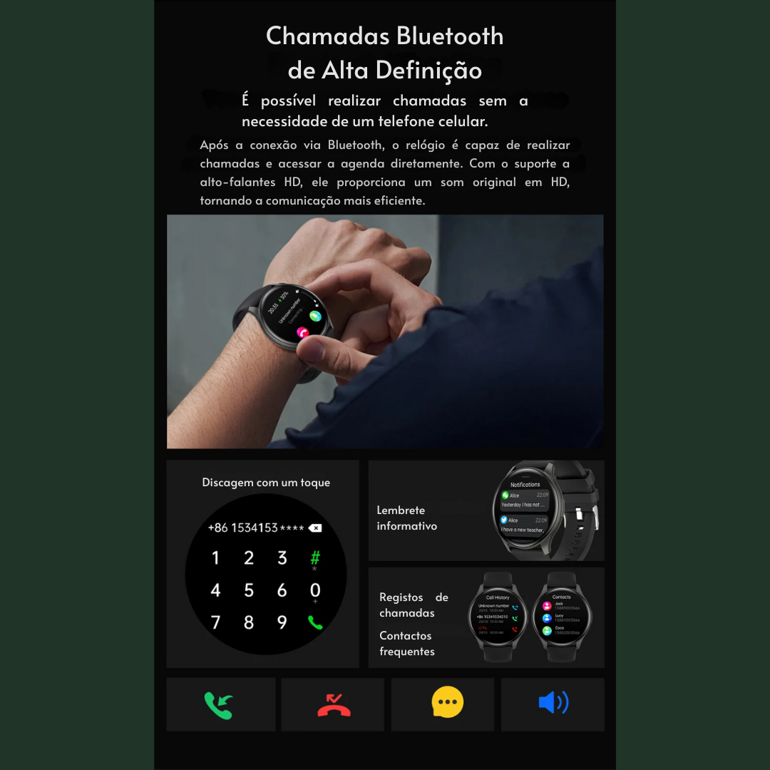 Smartwatch  com Tela AMOLED 1.43", Bluetooth e Monitoramento de Saúde – Compatível com Xiaomi, Huawei, Android e iOS