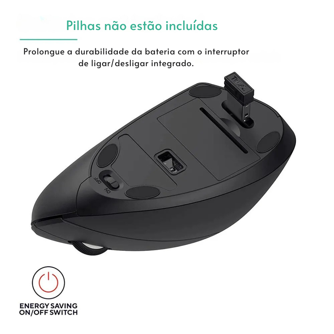 Mouse Vertical Ergonômico Sem Fio SUPMANGO | 2.4GHz | 6 Botões | 3 Níveis de DPI |