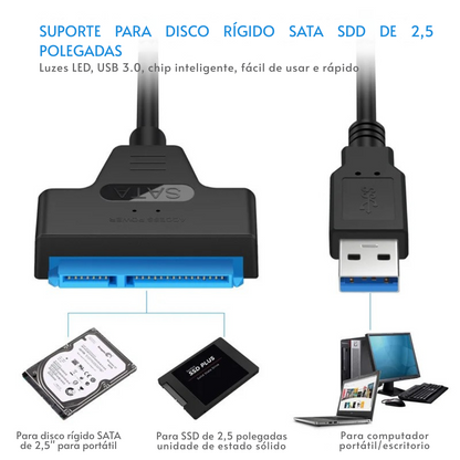 Cabo SATA para USB 3.0/2.0  | Até 6 Gbps | Compatível com HDD e SSD 2,5"