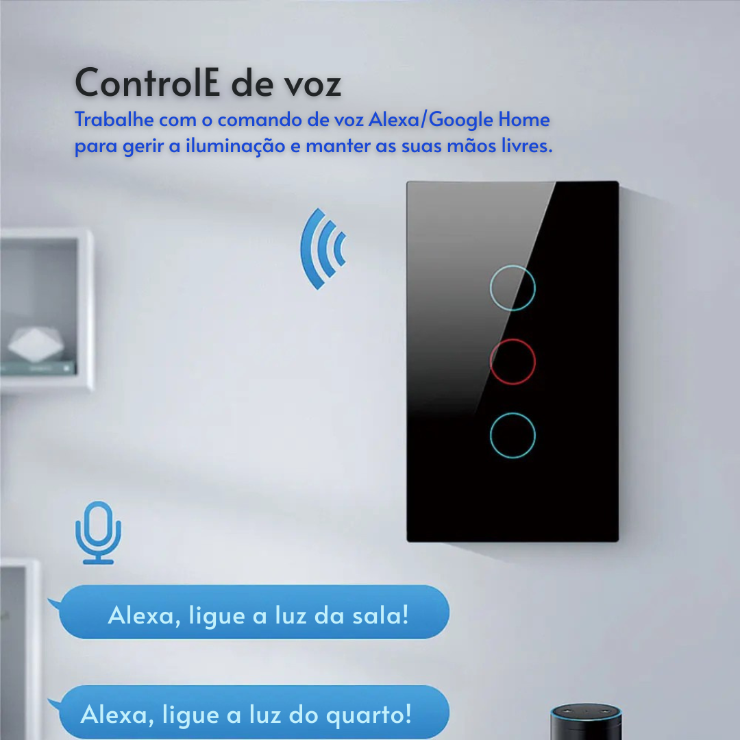 Interruptor de Parede Inteligente Alexa WiFi + RF433 Sem Fio – Controle por Voz, Compatível com Alexa e Google Home