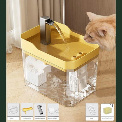Fonte de Água Automática para Gatos – Transparente, com Filtro e Bomba USB – Sistema de Recirculação e Proteção Anti-Queima a Seco