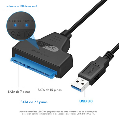 Cabo SATA para USB 3.0/2.0  | Até 6 Gbps | Compatível com HDD e SSD 2,5"