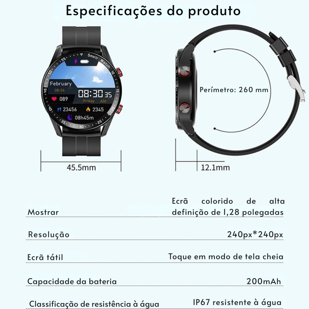 Smartwatch Masculino com ECG + PPG, Chamadas via Bluetooth e Monitoramento de Saúde – ChiBear