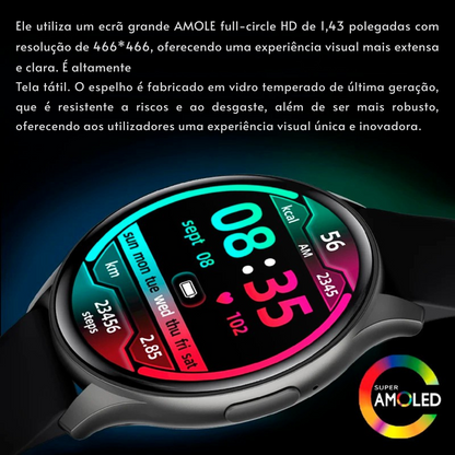 Smartwatch  com Tela AMOLED 1.43", Bluetooth e Monitoramento de Saúde – Compatível com Xiaomi, Huawei, Android e iOS