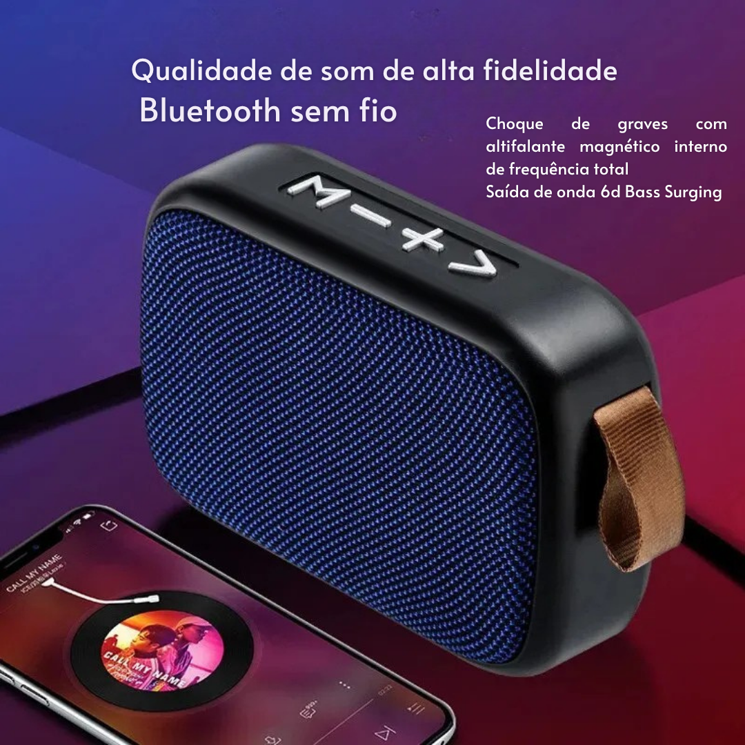 Caixa de Som Bluetooth Portátil com Subwoofer – Recarregável e com Rádio FM Integrado