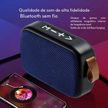 Caixa de Som Bluetooth Portátil com Subwoofer – Recarregável e com Rádio FM Integrado