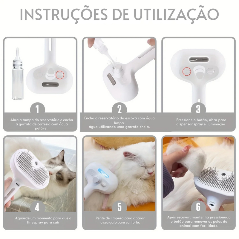 Escova Autolimpante com Vapor para Pets - FurCare Pro