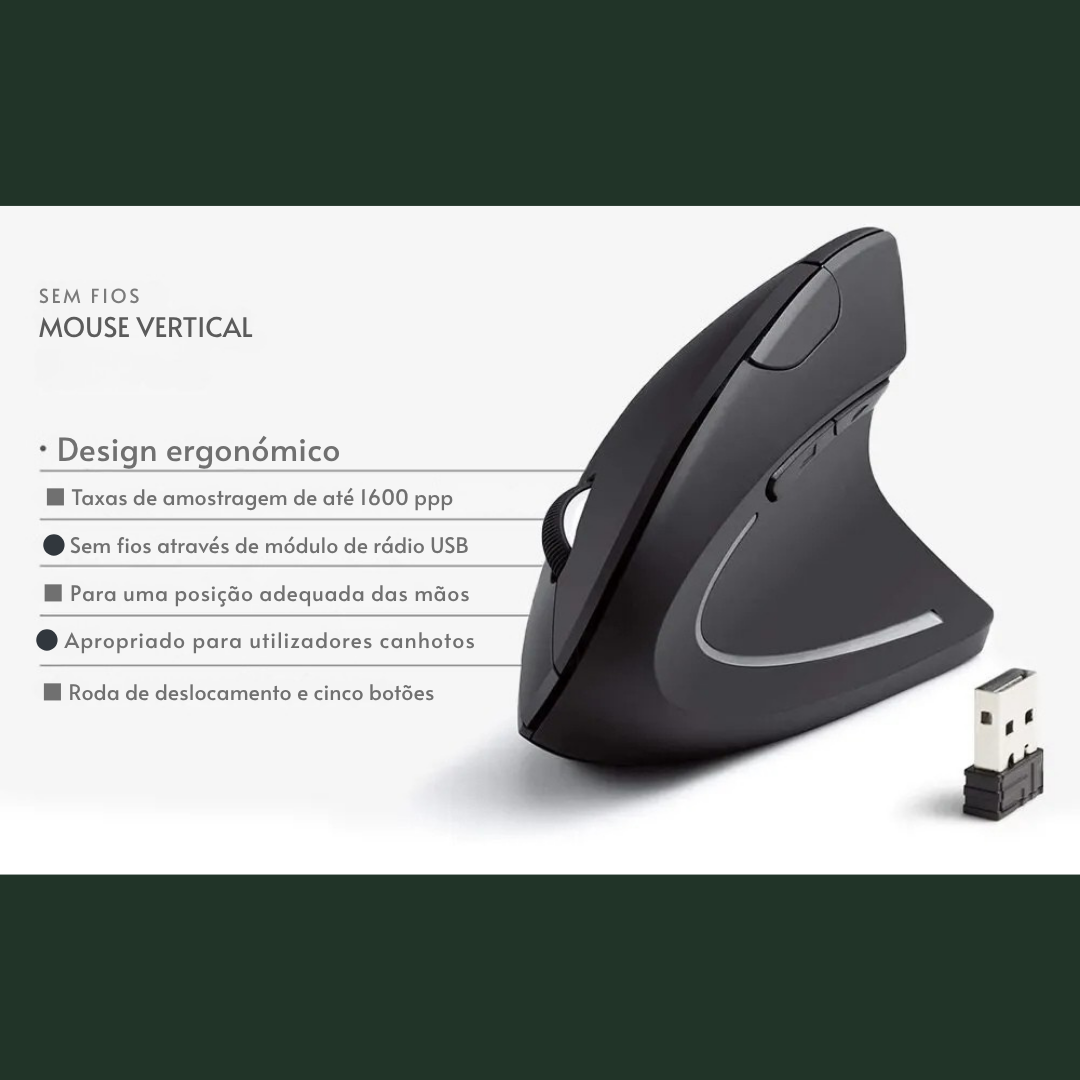 Mouse Vertical Ergonômico Sem Fio SUPMANGO | 2.4GHz | 6 Botões | 3 Níveis de DPI |