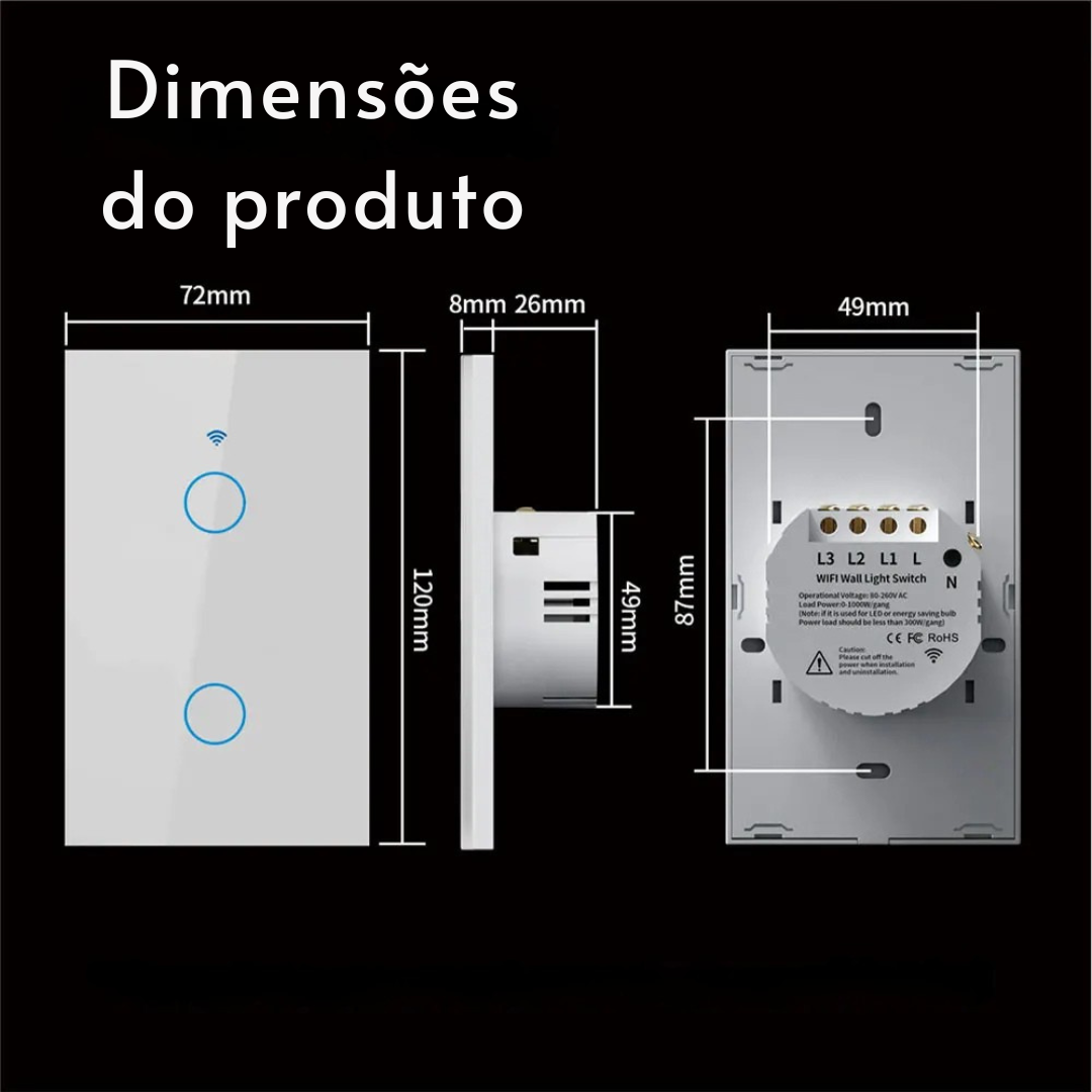 Interruptor de Parede Inteligente Alexa WiFi + RF433 Sem Fio – Controle por Voz, Compatível com Alexa e Google Home