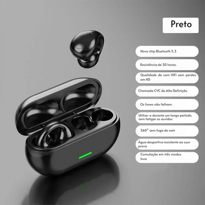 Fone de Ouvido T75 com Condução Óssea – Bluetooth 5.3 Sem Fio, HiFi, À Prova d’Água