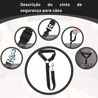 Cinto de Segurança para Cães e Gatos – Guia de Segurança com Presilha no Encosto de Cabeça, Ajustável
