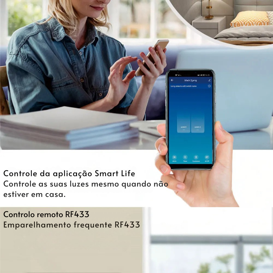Interruptor de Parede Inteligente Alexa WiFi + RF433 Sem Fio – Controle por Voz, Compatível com Alexa e Google Home