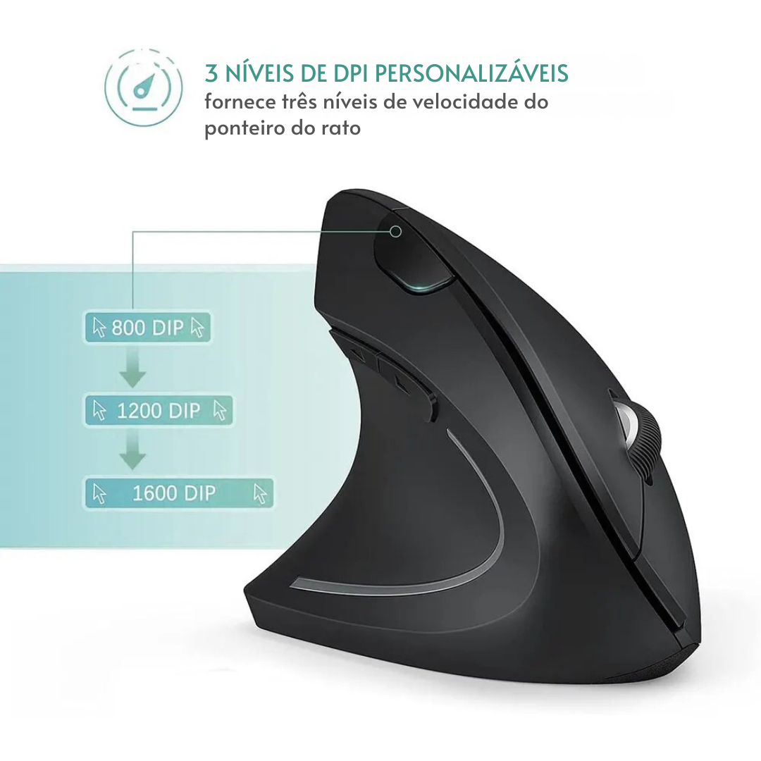 Mouse Vertical Ergonômico Sem Fio SUPMANGO | 2.4GHz | 6 Botões | 3 Níveis de DPI |