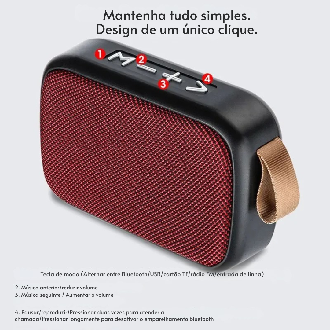 Caixa de Som Bluetooth Portátil com Subwoofer – Recarregável e com Rádio FM Integrado