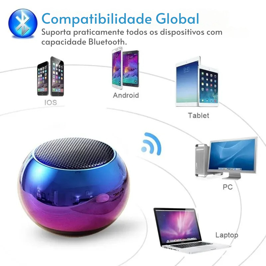 Caixa de Som Bluetooth Portátil Mini PHONEPACE – Subwoofer Surround em Aço