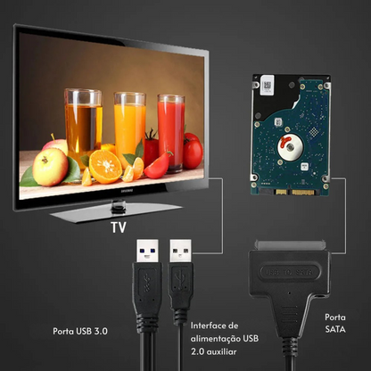 Cabo SATA para USB 3.0/2.0  | Até 6 Gbps | Compatível com HDD e SSD 2,5"