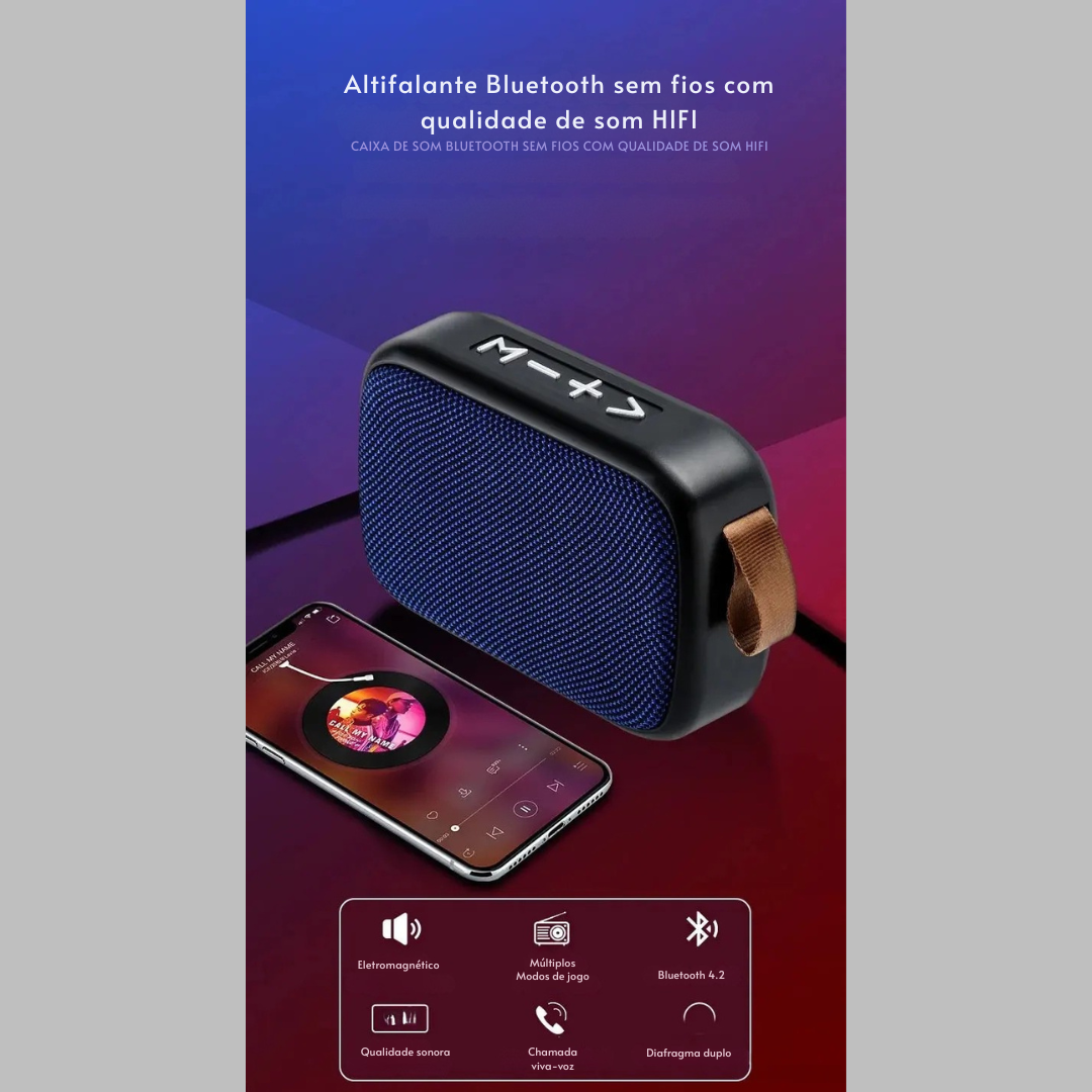 Caixa de Som Bluetooth Portátil com Subwoofer – Recarregável e com Rádio FM Integrado