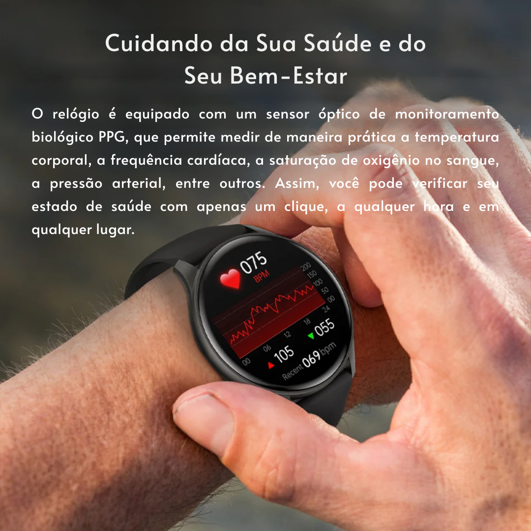 Smartwatch  com Tela AMOLED 1.43", Bluetooth e Monitoramento de Saúde – Compatível com Xiaomi, Huawei, Android e iOS
