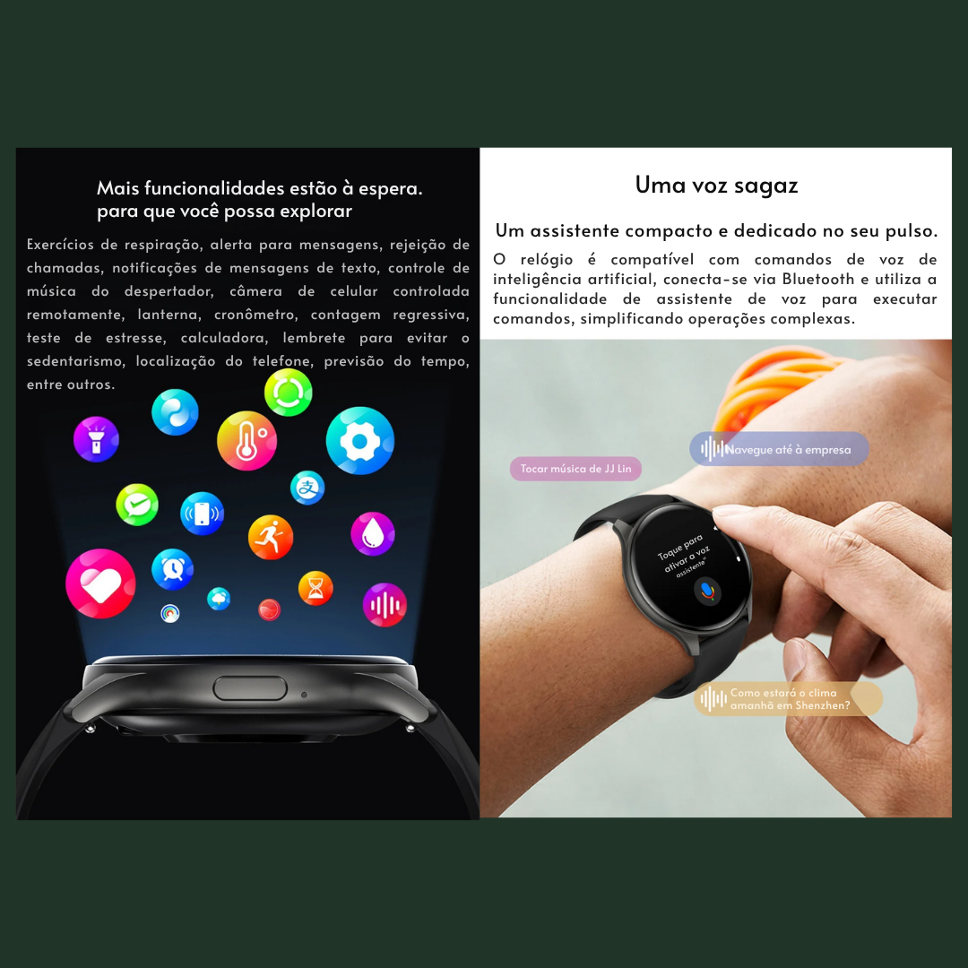 Smartwatch  com Tela AMOLED 1.43", Bluetooth e Monitoramento de Saúde – Compatível com Xiaomi, Huawei, Android e iOS