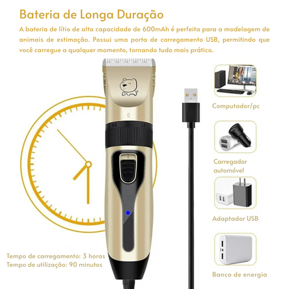 Máquina Profissional de Cortar Pelos para Cães – Aparador Elétrico Recarregável por USB