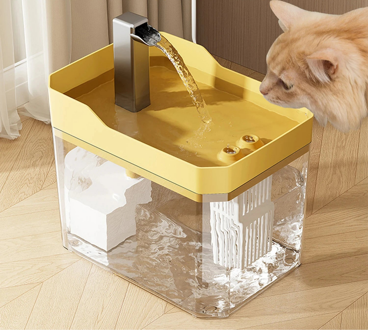 Fonte de Água Automática para Gatos – Transparente, com Filtro e Bomba USB – Sistema de Recirculação e Proteção Anti-Queima a Seco