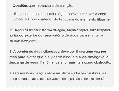 Fonte de Água Automática para Gatos 3L – Filtragem, Recirculação e Silenciosa USB