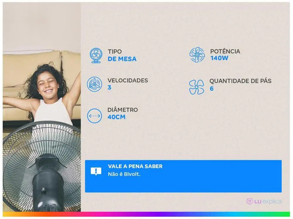 Ventilador Mondial Super Power 40cm 6 Pás 3 Velocidades 140W - 110V