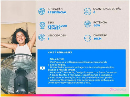 Ventilador de Mesa Mondial Super Power VSP-30-W – 3 Velocidades, Silencioso, 220V