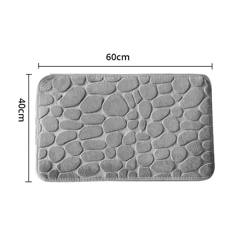 Tapete Emborrachado de Microfibra com Relevo – Antiderrapante para Banheiro e Sala, Estilo Pedras