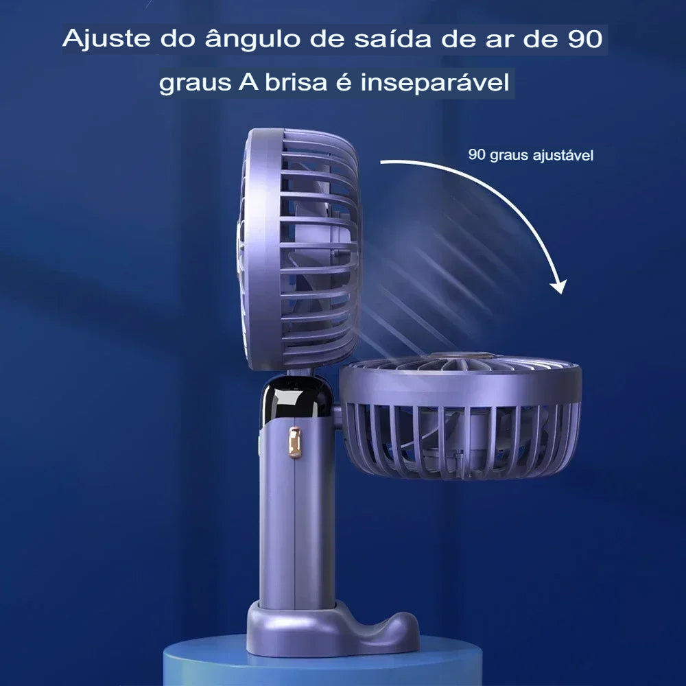 Ventilador Portátil USB Dobrável com Suporte para Celular e Display LED – 5 Velocidades, Recarregável e Multiuso