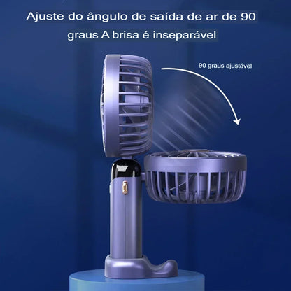 Ventilador Portátil USB Dobrável com Suporte para Celular e Display LED – 5 Velocidades, Recarregável e Multiuso