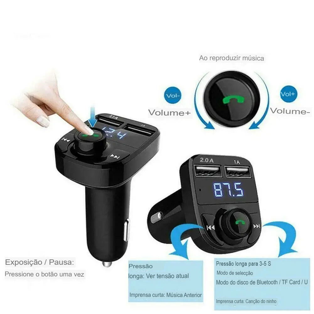 Transmissor FM Bluetooth para Carro – Carregador Automotivo