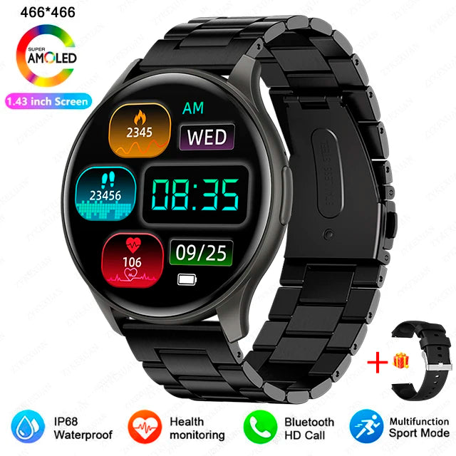 Smartwatch  com Tela AMOLED 1.43", Bluetooth e Monitoramento de Saúde – Compatível com Xiaomi, Huawei, Android e iOS
