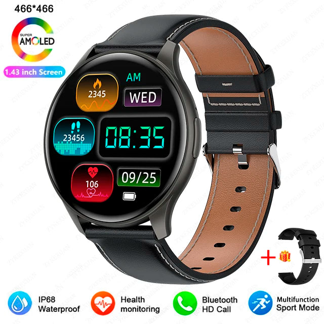 Smartwatch  com Tela AMOLED 1.43", Bluetooth e Monitoramento de Saúde – Compatível com Xiaomi, Huawei, Android e iOS