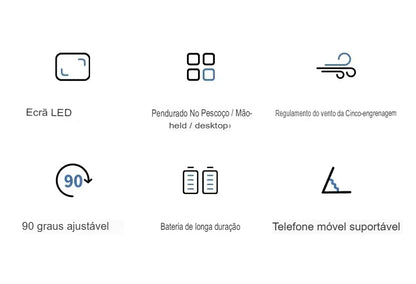 Ventilador Portátil USB Dobrável com Suporte para Celular e Display LED – 5 Velocidades, Recarregável e Multiuso