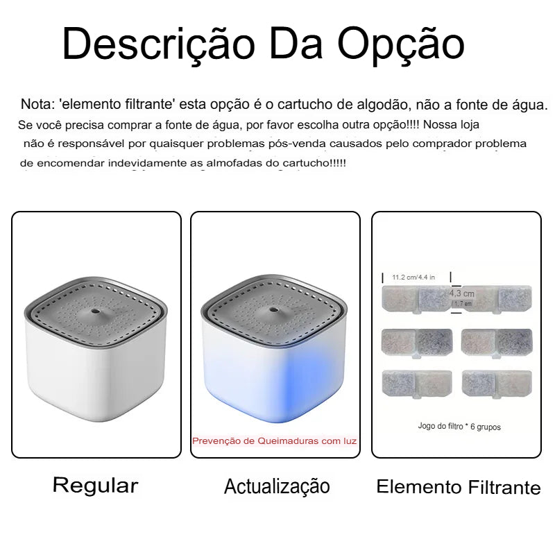 Fonte de Água Automática para Gatos 3L – Filtragem, Recirculação e Silenciosa USB