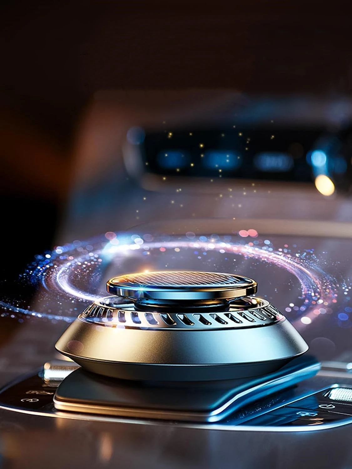 Aromatizador de Carro com Energia Solar – Rotação Automática com Fragrância de Colônia