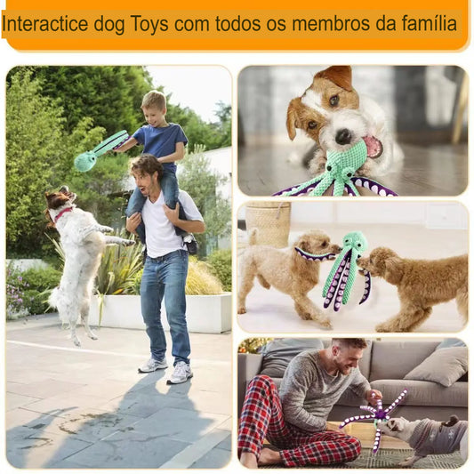 Brinquedo Interativo de Pelúcia em Formato de Polvo para Cachorro – Antiestresse, com Som, Ideal para Cães de Todos os Tamanhos