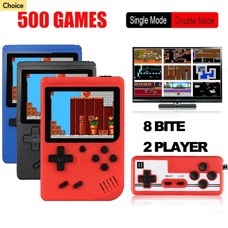 Console de Videogame Portátil Retrô 8 Bits — 500 Jogos Clássicos, Tela LCD de 3.0”, Bateria Recarregável, Ideal para Presentear Crianças