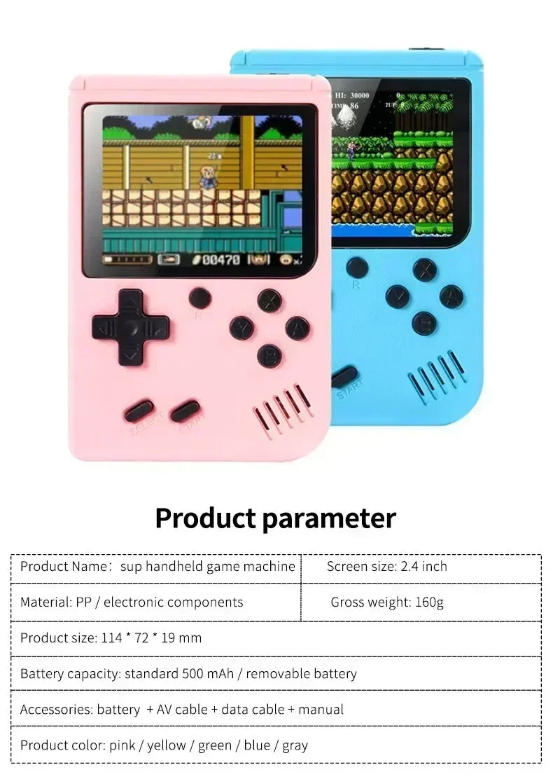 Console de Videogame Portátil Retrô 8 Bits — 500 Jogos Clássicos, Tela LCD de 3.0”, Bateria Recarregável, Ideal para Presentear Crianças