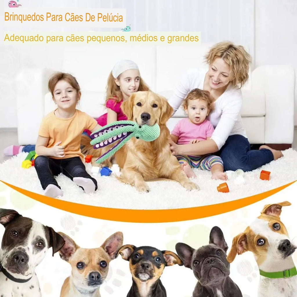 Brinquedo Interativo de Pelúcia em Formato de Polvo para Cachorro – Antiestresse, com Som, Ideal para Cães de Todos os Tamanhos