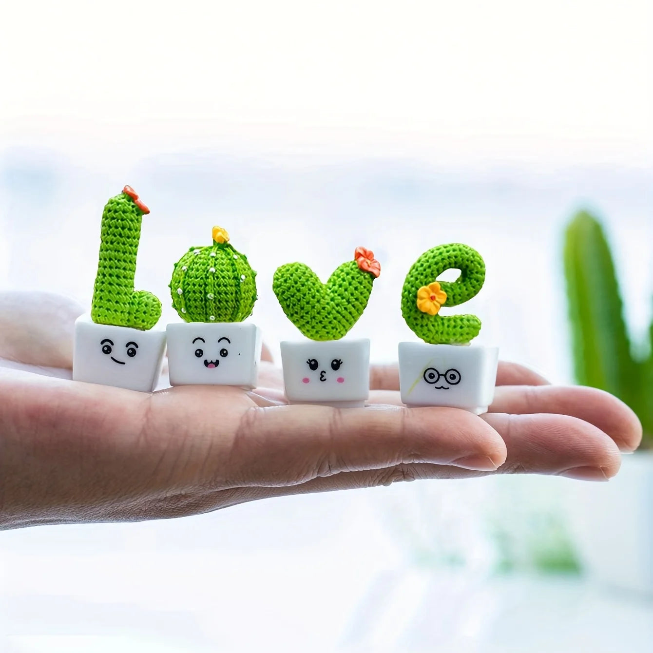 Conjunto com 4 Mini Plantas Suculentas de Resina – Decoração para Casa, Escritório ou Carro
